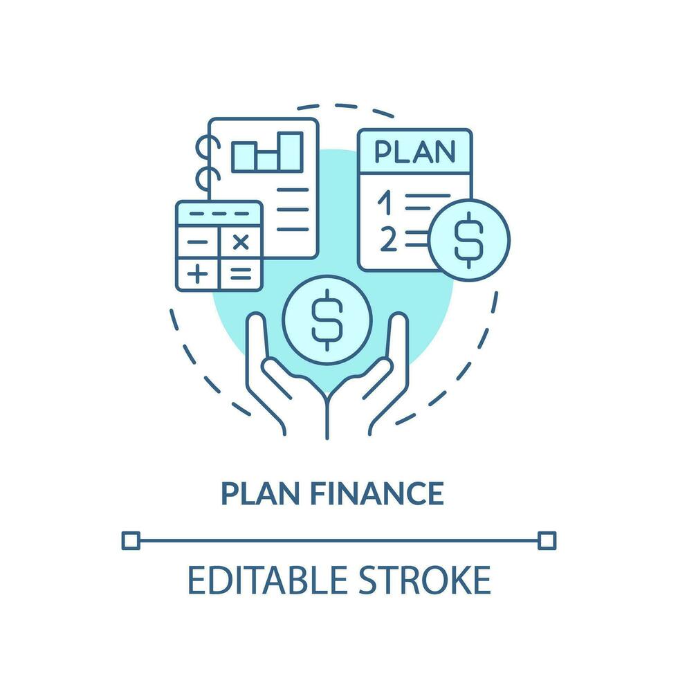planen finansiera turkos begrepp ikon. levande utgifter. personlig budget. tillräckligt pengar. lämnar jobb. rikedom förvaltning abstrakt aning tunn linje illustration. isolerat översikt teckning. redigerbar stroke vektor