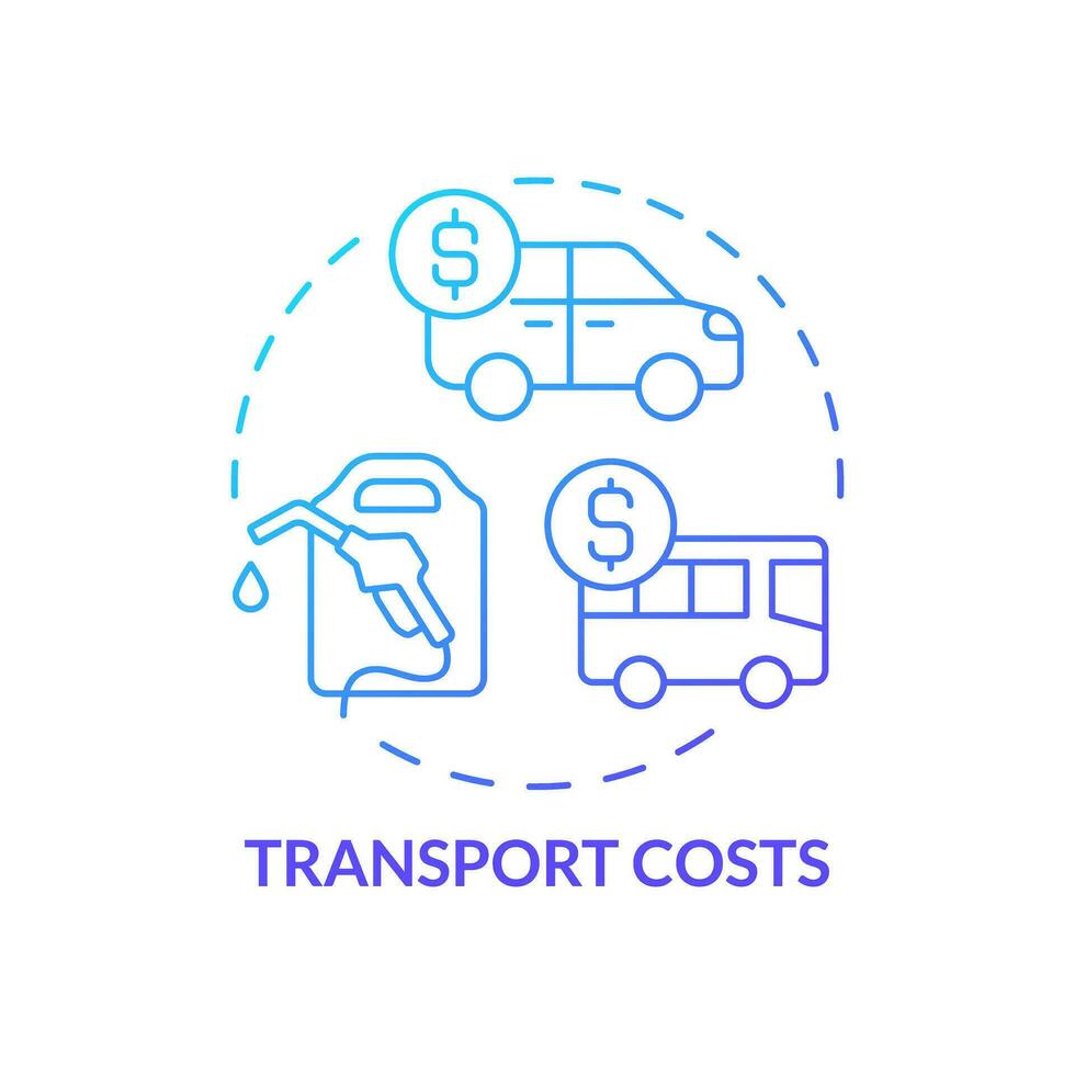 transport kostar blå lutning begrepp ikon. bil ägare. bränsle pris. offentlig transport. kosta av levande. personlig budget abstrakt aning tunn linje illustration. isolerat översikt teckning vektor