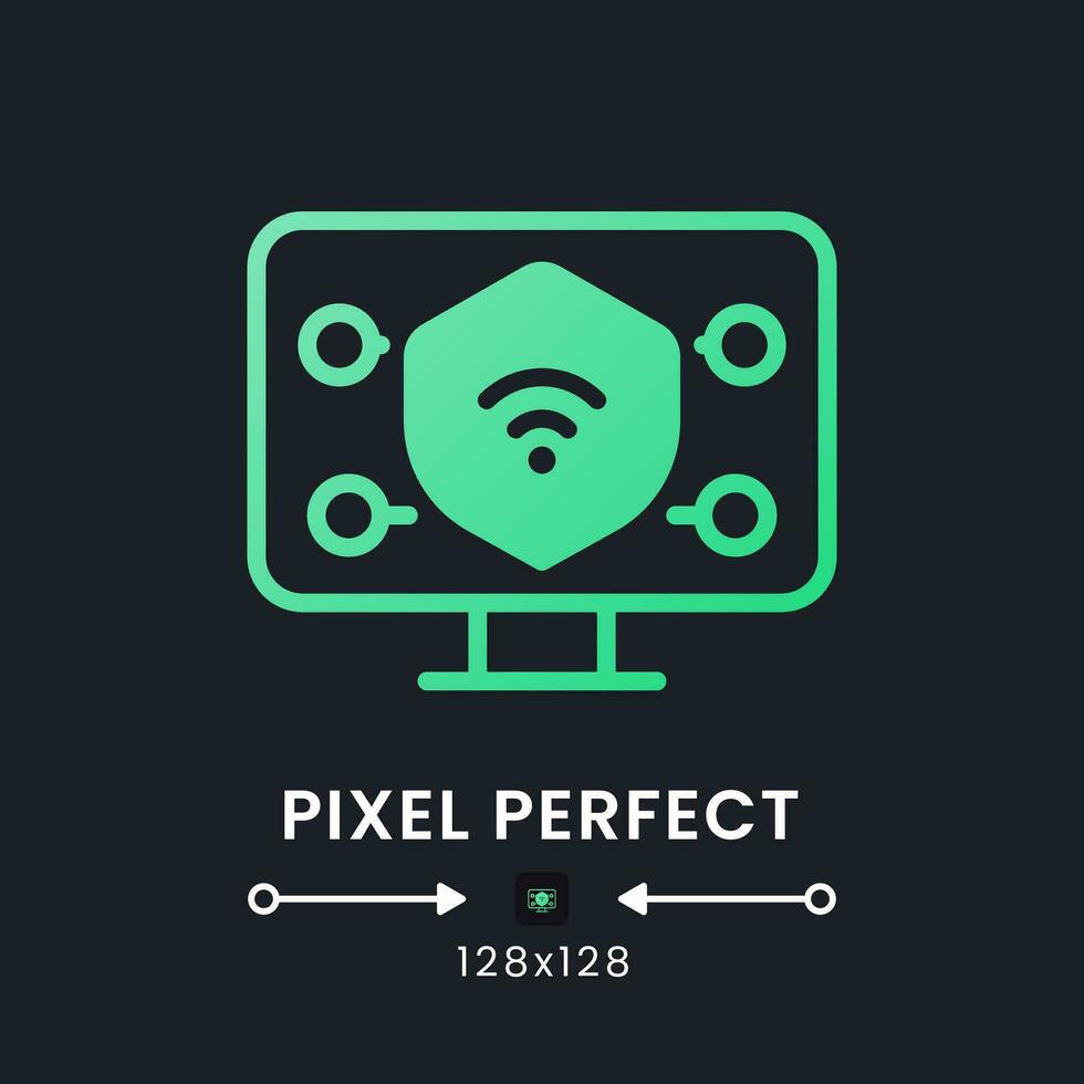 slutpunkt säkerhet grön fast lutning skrivbordet ikon på svart. enhet förvaltning. antivirus skydd. pixel perfekt 128x128, översikt 4px. glyf piktogram för mörk läge. isolerat vektor bild