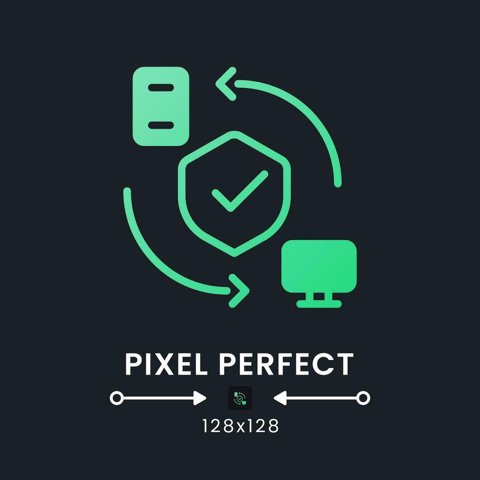 avlägsen tillgång säkerhet grön fast lutning skrivbordet ikon på svart. data kryptering. säker förbindelse. pixel perfekt 128x128, översikt 4px. glyf piktogram för mörk läge. isolerat vektor bild