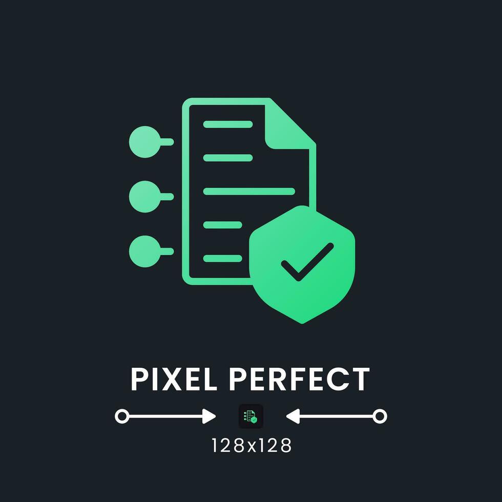 Cybersäkerhet försäkring grön fast lutning skrivbordet ikon på svart. minska risker. uppkopplad företag. pixel perfekt 128x128, översikt 4px. glyf piktogram för mörk läge. isolerat vektor bild