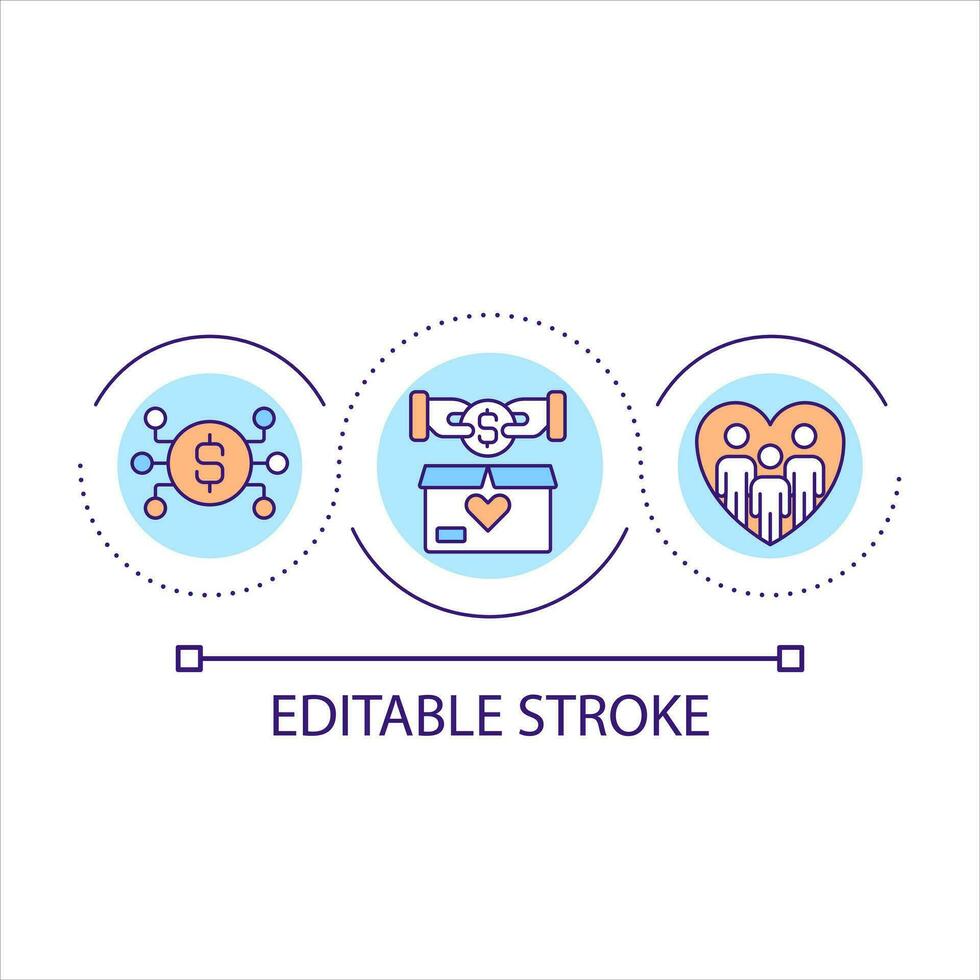 Nächstenliebe Stiftung auf Internet Schleife Konzept Symbol. sammeln Spende zum anfällig Gruppen abstrakt Idee dünn Linie Illustration. isoliert Gliederung Zeichnung. editierbar Schlaganfall vektor