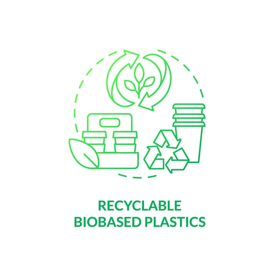 recycelbar biobasiert Kunststoffe Grün Gradient Konzept Symbol. Abfall Management. biologisch abbaubar Verpackung Idee dünn Linie Illustration. isoliert Gliederung Zeichnung vektor