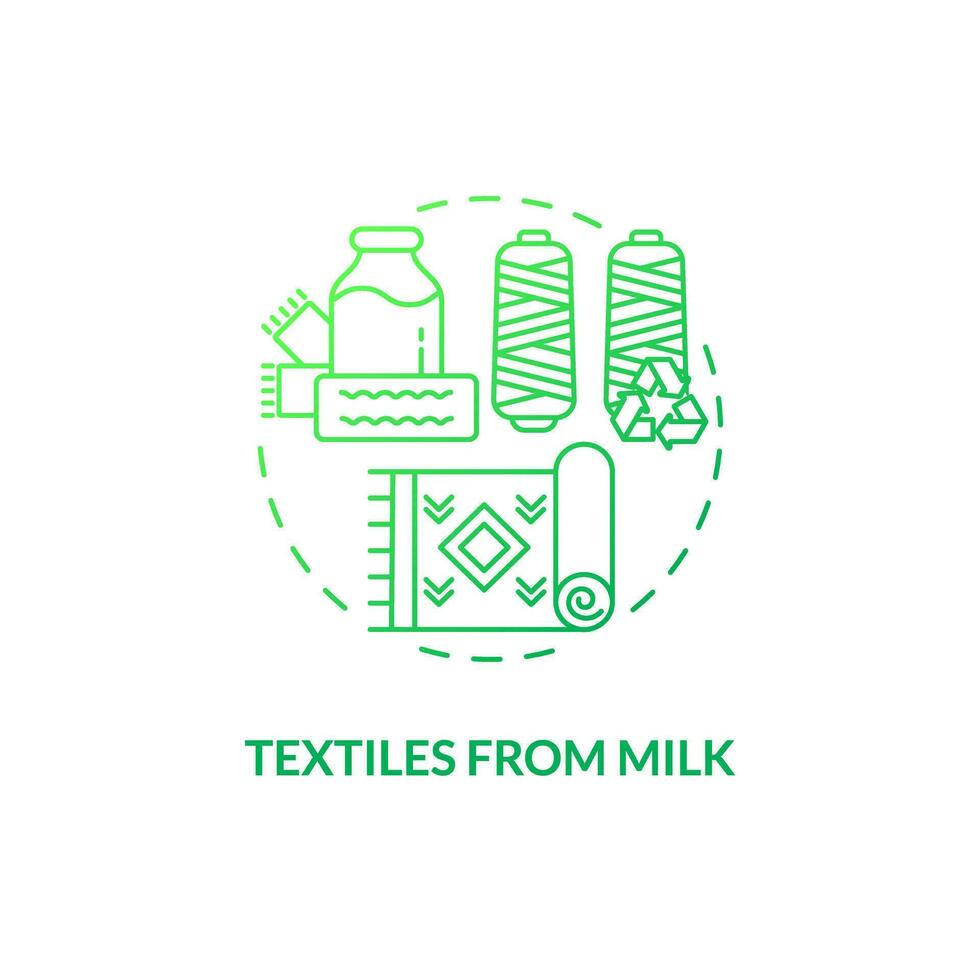 Textilien von Milch Grün Gradient Konzept Symbol. Kasein Eiweiß. nachhaltig Mode. Öko freundlich Ballaststoff Idee dünn Linie Illustration. isoliert Gliederung Zeichnung vektor