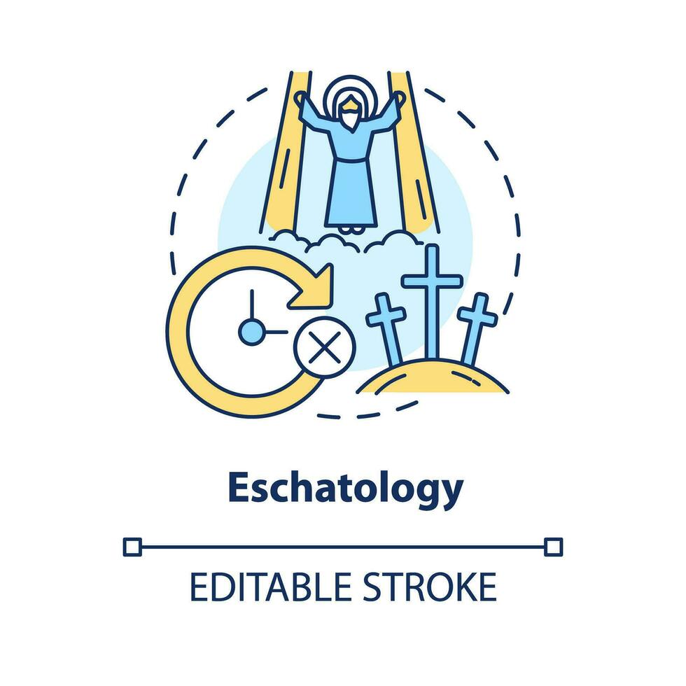 Eschatologie Konzept Symbol. Studie von Mensch Schicksal Ende. Christian Glauben abstrakt Idee dünn Linie Illustration. isoliert Gliederung Zeichnung. editierbar Schlaganfall vektor