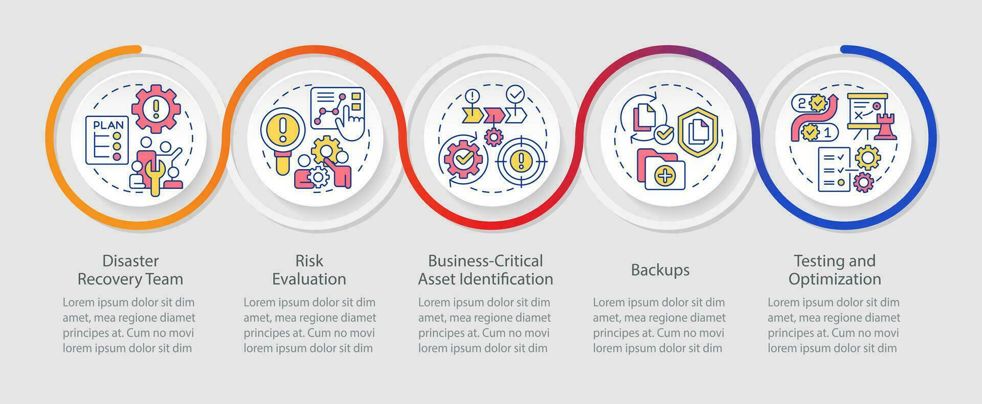 Wirksam Katastrophe Wiederherstellung planen Schleife Infografik Vorlage. Strategie. Daten Visualisierung 5 Schritte. Zeitleiste die Info Diagramm. Arbeitsablauf Layout mit Linie Symbole vektor