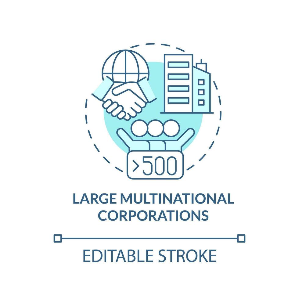 groß multinational Unternehmen Türkis Konzept Symbol. Unternehmen im Privat Sektor abstrakt Idee dünn Linie Illustration. isoliert Gliederung Zeichnung. editierbar Schlaganfall vektor