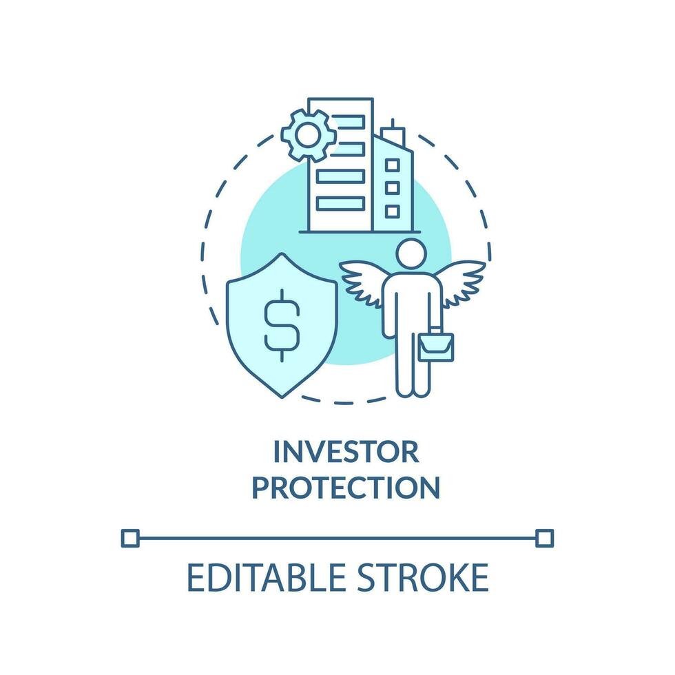 Investor Schutz Türkis Konzept Symbol. Privat Sektor Vorschriften abstrakt Idee dünn Linie Illustration. isoliert Gliederung Zeichnung. editierbar Schlaganfall vektor