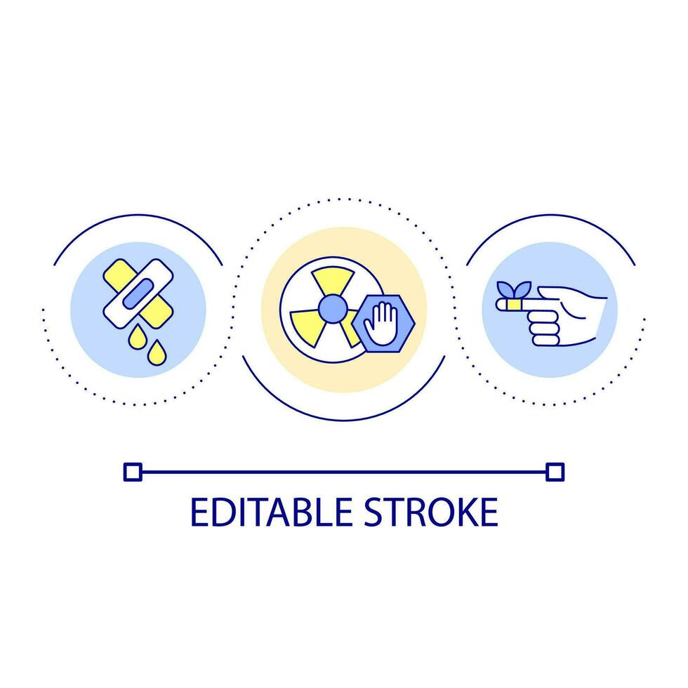 öffnen Wunden Achtung beim nuklear Unfall. vermeiden radioaktiv Staub. Gesundheitswesen Schleife Konzept Symbol. abstrakt Idee dünn Linie Illustration. isoliert Gliederung Zeichnung. editierbar Schlaganfall vektor