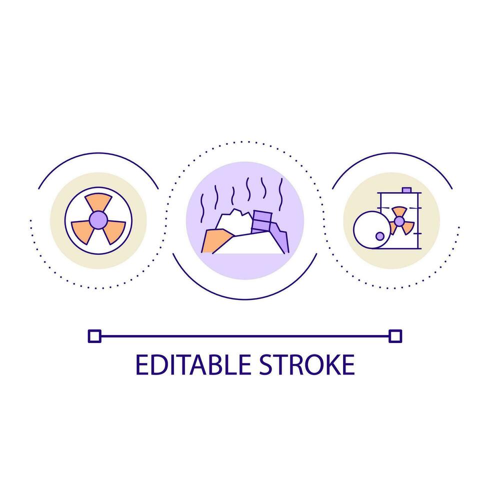 toxisk avfall problem slinga begrepp ikon. radioaktiv miljö föroreningar. kärn bränsle dumpa abstrakt aning tunn linje illustration. isolerat översikt teckning. redigerbar stroke vektor