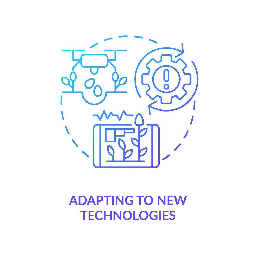 einbeziehen Neu Agro Technologien Blau Gradient Konzept Symbol. zur Verfügung stellen Innovationen. Aktualisierung Arbeit Prozess abstrakt Idee dünn Linie Illustration. isoliert Gliederung Zeichnung vektor