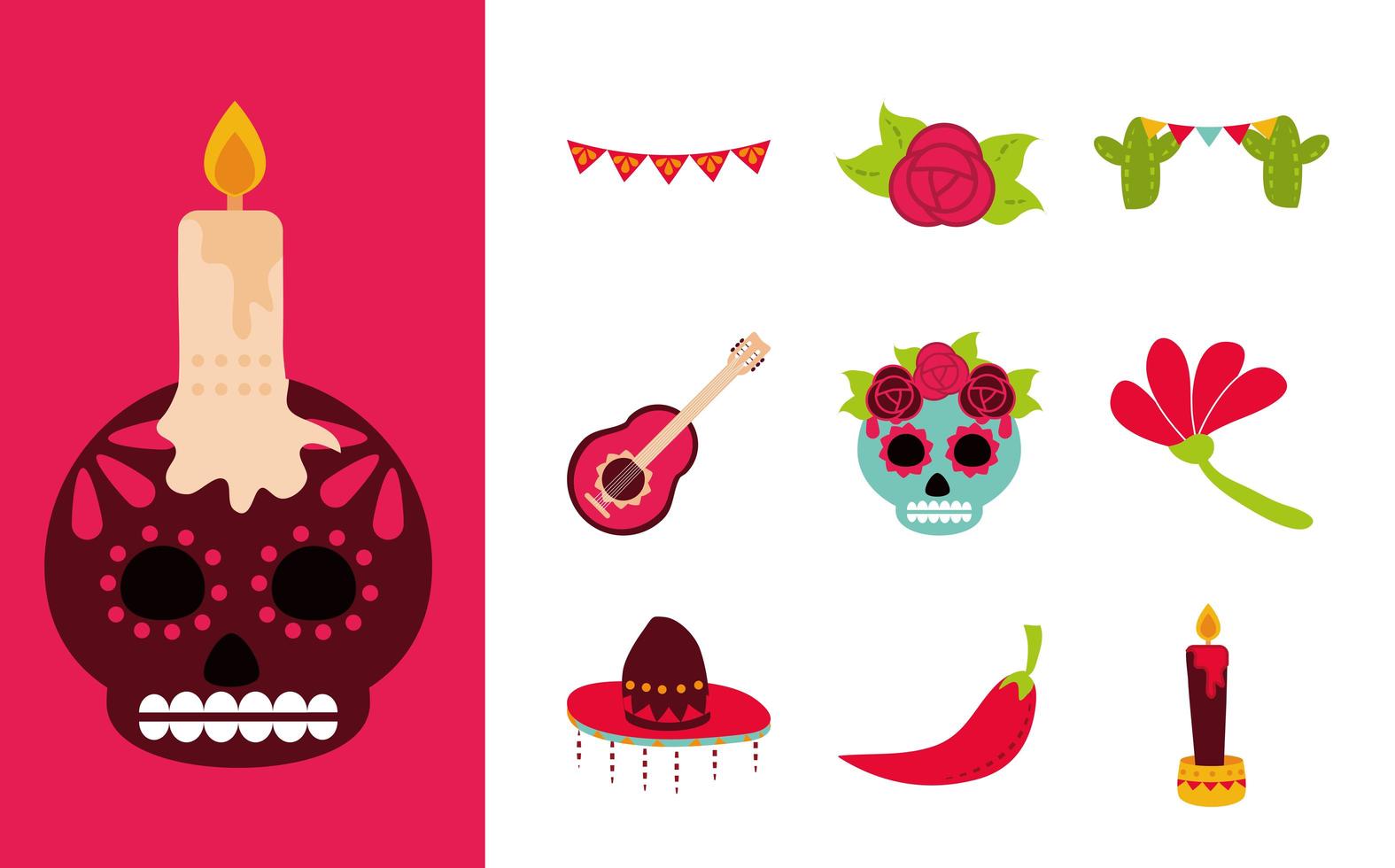 Tag der toten mexikanischen Feier im flachen Stil der traditionellen Ikonen vektor