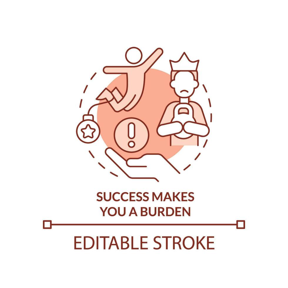 Erfolg macht Sie Belastung rot Konzept Symbol. persönlich Barriere. innere Einschränkung abstrakt Idee dünn Linie Illustration. isoliert Gliederung Zeichnung. editierbar Schlaganfall vektor