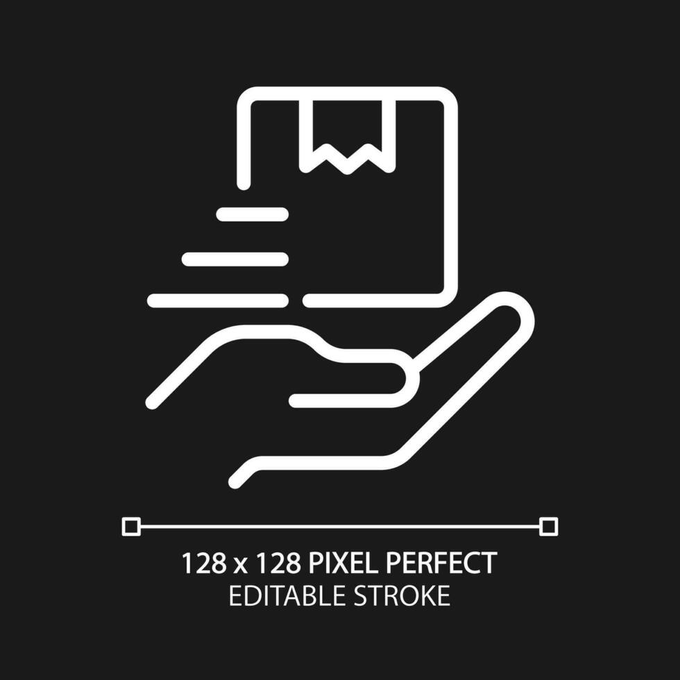 förse leverans service pixel perfekt vit linjär ikon för mörk tema. kommersiell distribution. logistik. tunn linje illustration. isolerat symbol för natt läge. redigerbar stroke vektor