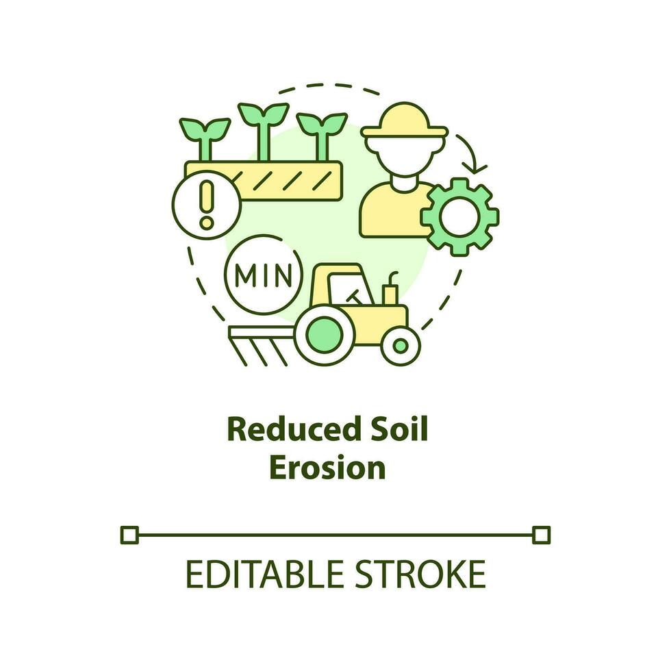 reduziert Boden Erosion Konzept Symbol. regenerativ Landwirtschaft. ökologisch Vorteil abstrakt Idee dünn Linie Illustration. isoliert Gliederung Zeichnung. editierbar Schlaganfall vektor