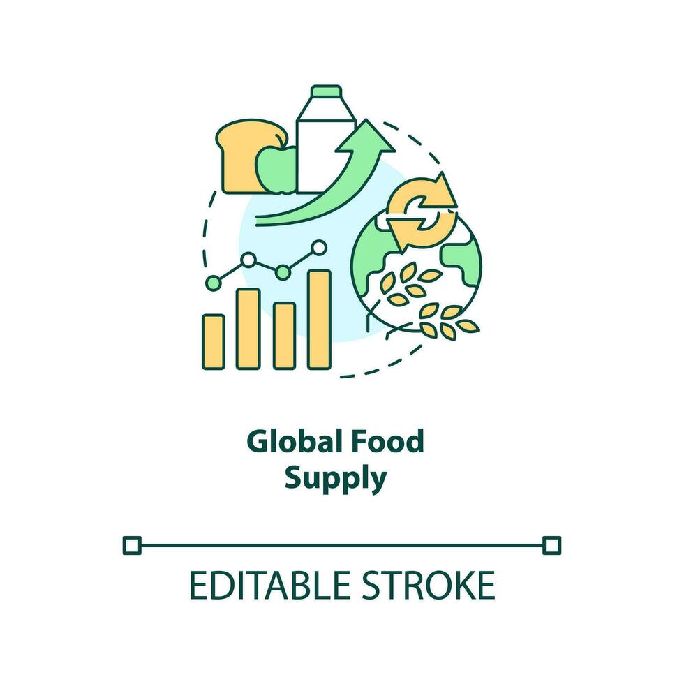 global Essen liefern Konzept Symbol. Ernährung Produkt Nachfrage. regenerativ Essen abstrakt Idee dünn Linie Illustration. isoliert Gliederung Zeichnung. editierbar Schlaganfall vektor