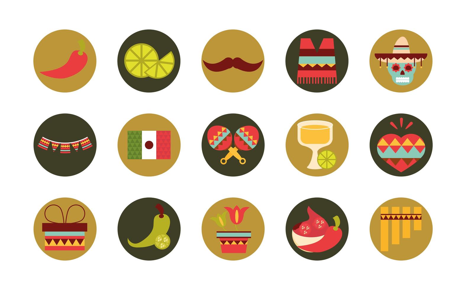 mexikanska ikoner samling dekoration fest festlig platt design vektor
