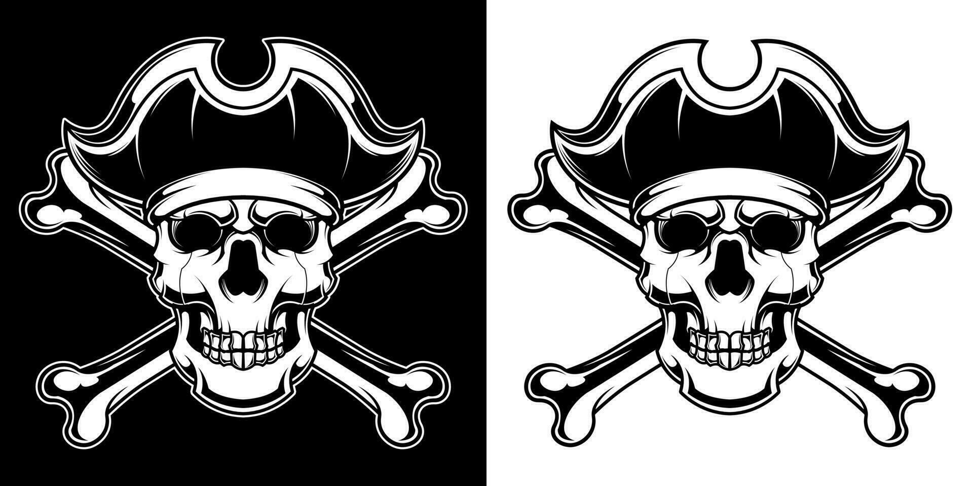 schwarz und Weiß Jahrgang Pirat Schädel Illustration vektor