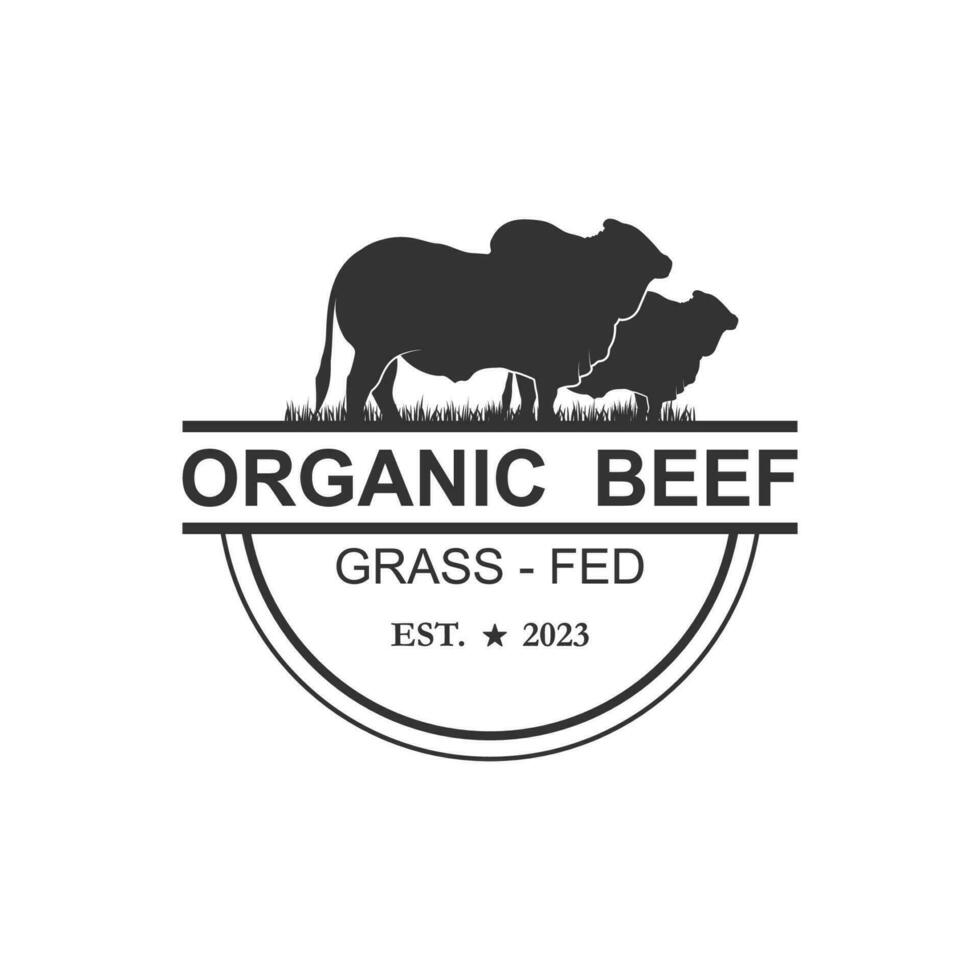 Retro Vintage Bauernhof Rinder Angus Vieh Rindfleisch Emblem Label Logo Design Vektor