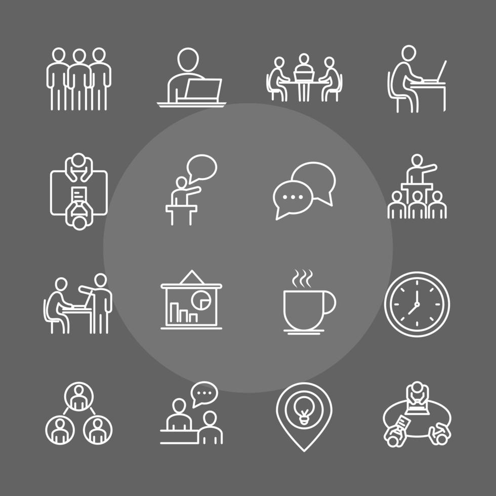 Coworking Office Business Workspace Mitarbeiter und Team Line Icons Design and vektor