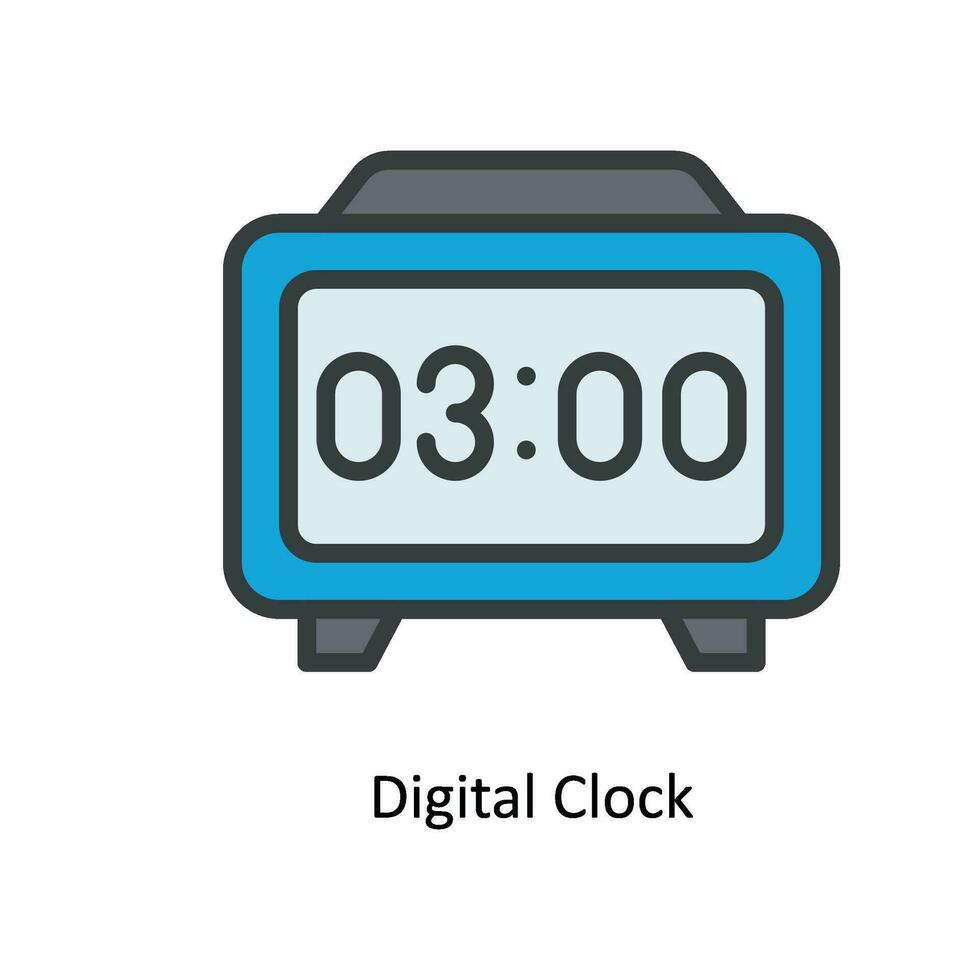 Digital Uhr Vektor füllen Gliederung Symbol Design Illustration. Küche und Zuhause Symbol auf Weiß Hintergrund eps 10 Datei