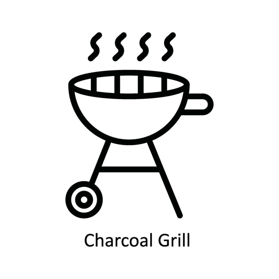 träkol grill vektor översikt ikon design illustration. kök och Hem symbol på vit bakgrund eps 10 fil