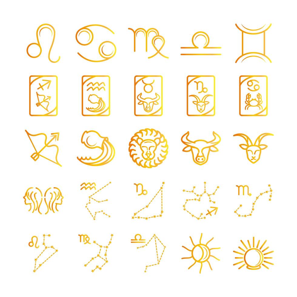 zodiac astrologi horoskop kalender konstellation leo cancer jungfrun libra gemini ikoner samling gradient stil vektor