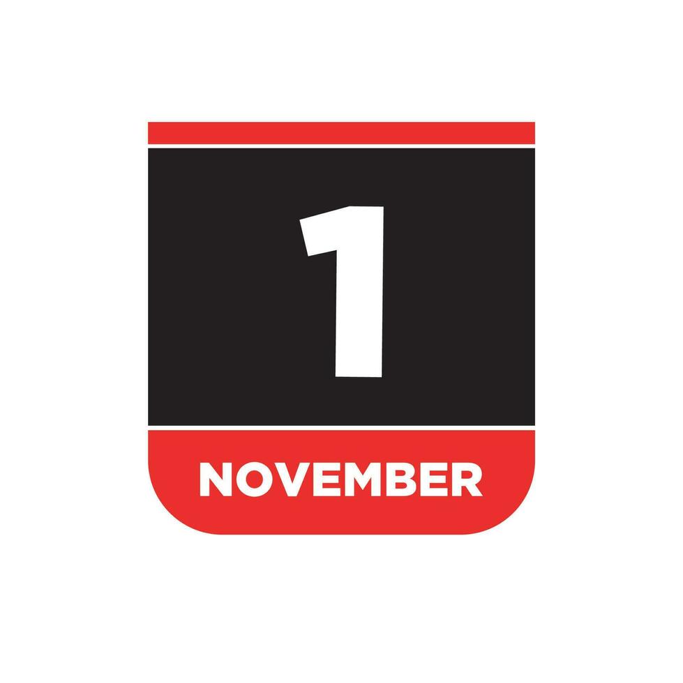 1:a november kalender datum ikon. 1 nov text. vektor