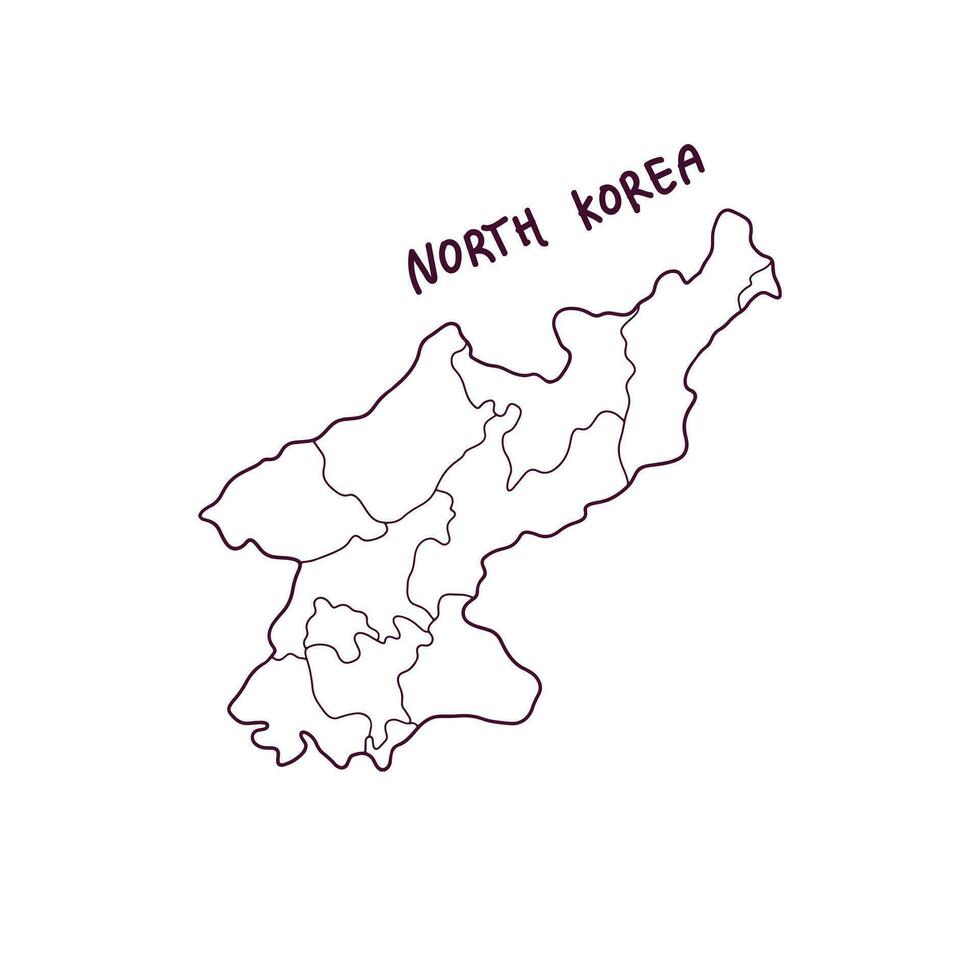 hand dragen klotter Karta av norr korea. vektor illustration