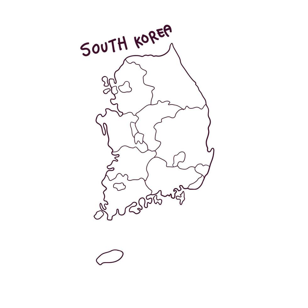 hand dragen klotter Karta av söder korea. vektor illustration