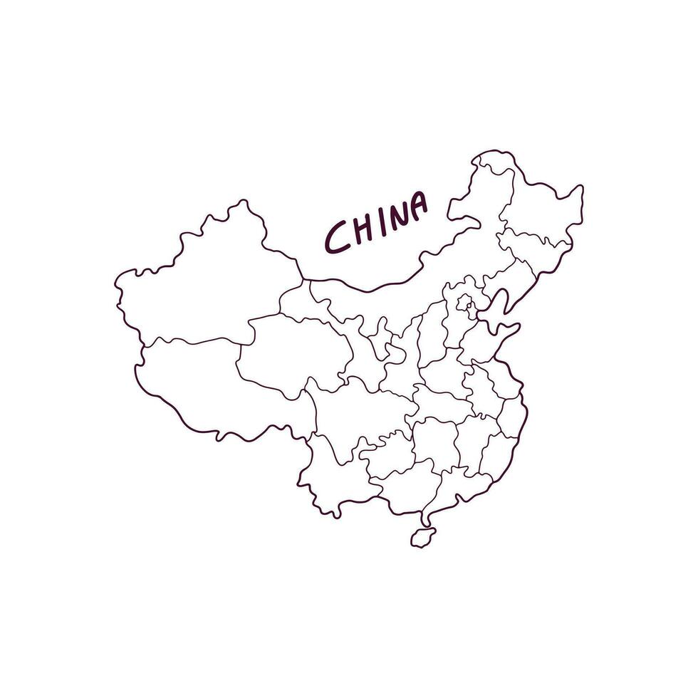hand dragen klotter Karta av Kina. vektor illustration