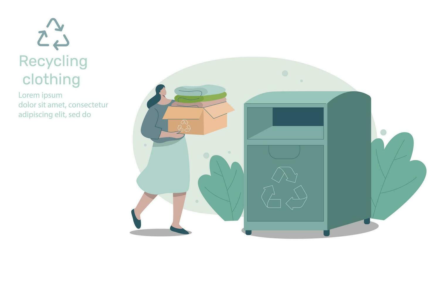 Frau halten Stapel von Kleider oder Textilien zu spenden, recyceln und nachhaltig Umwelt Pflege Konzept auf Mode. Vektor Design Illustration.