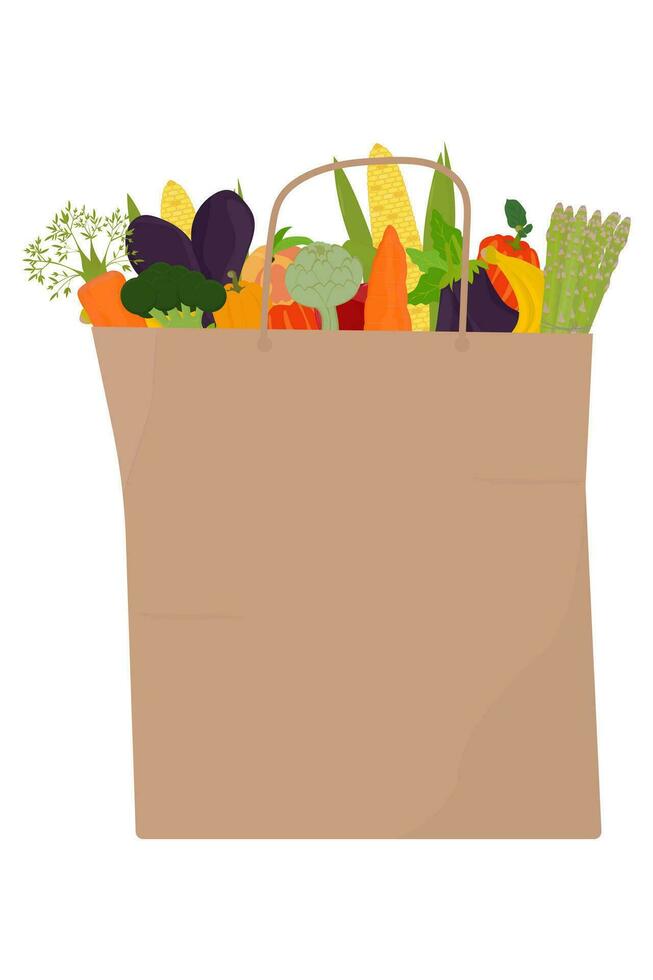 grönsaker och frukt i en papper väska. vektor