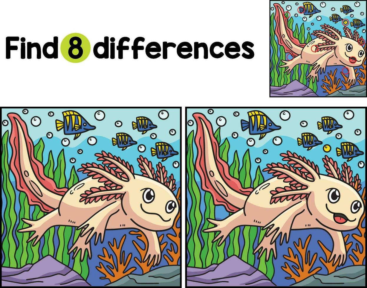 Axolotl Tier finden das Unterschiede vektor