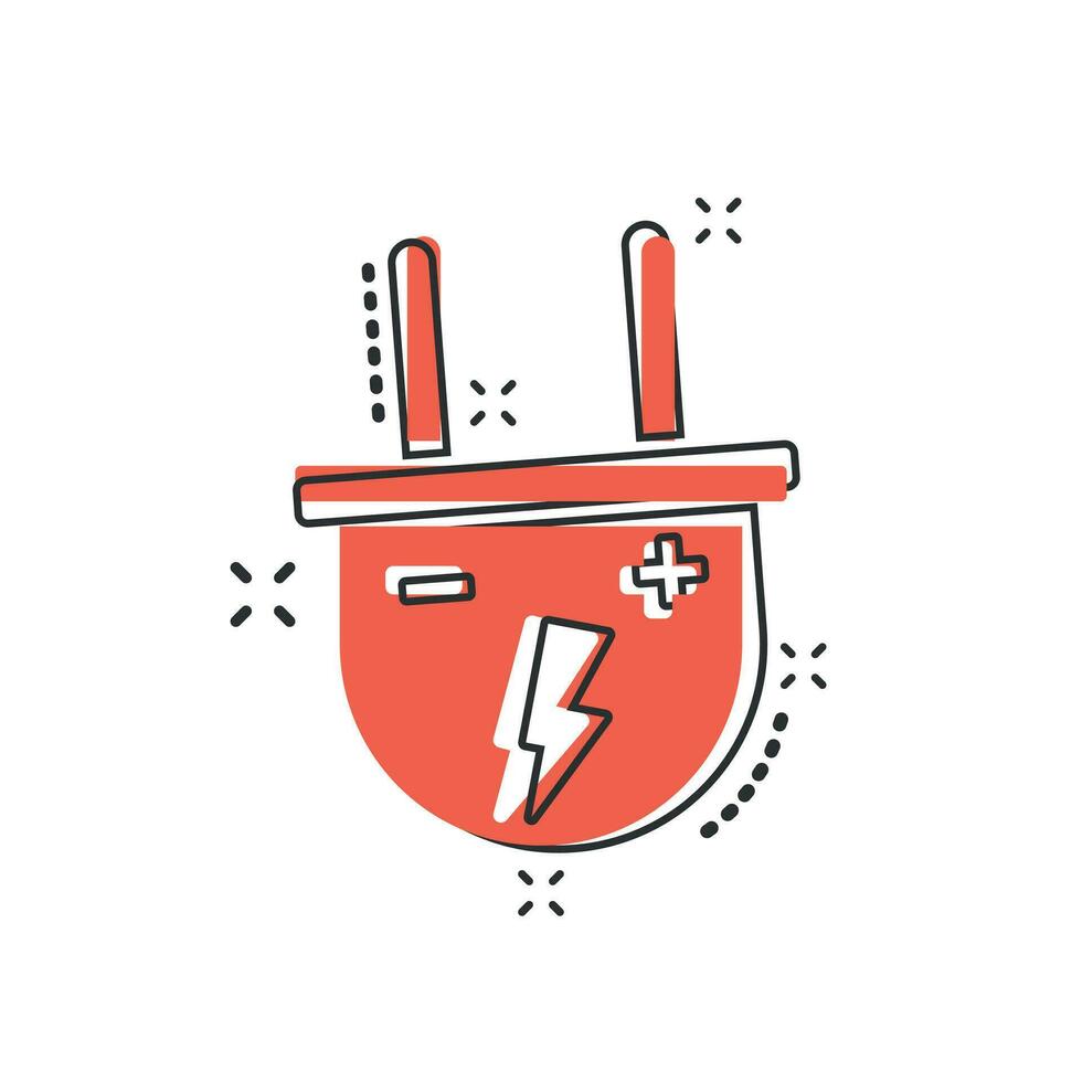 vektor tecknad serie elektrisk plugg ikon i komisk stil. kraft tråd kabel- tecken illustration piktogram. tråd företag stänk effekt begrepp.