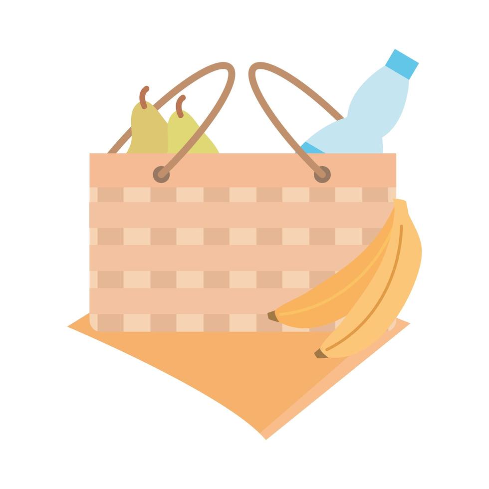 picknick korg med frukt banan päron och vattenflaska vektor
