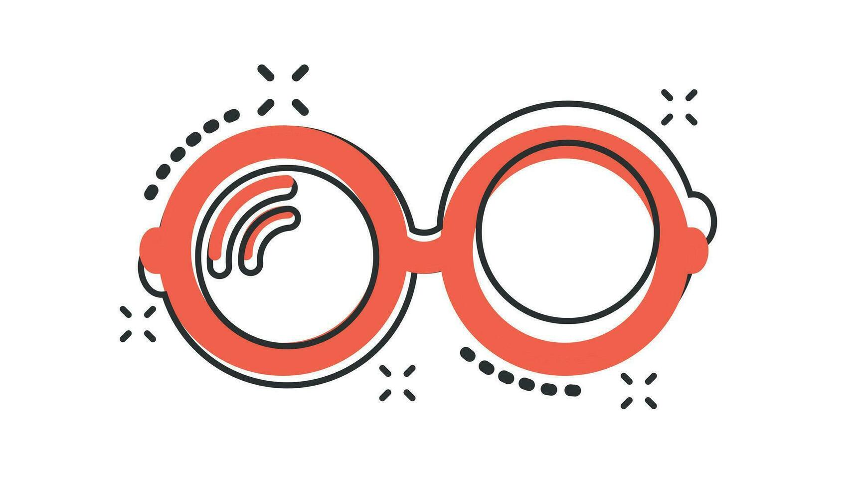 Vektor-Cartoon-Sonnenbrille-Symbol im Comic-Stil. Brillenzeichen-Illustrationspiktogramm. Sonnenbrille Business Splash-Effekt-Konzept. vektor