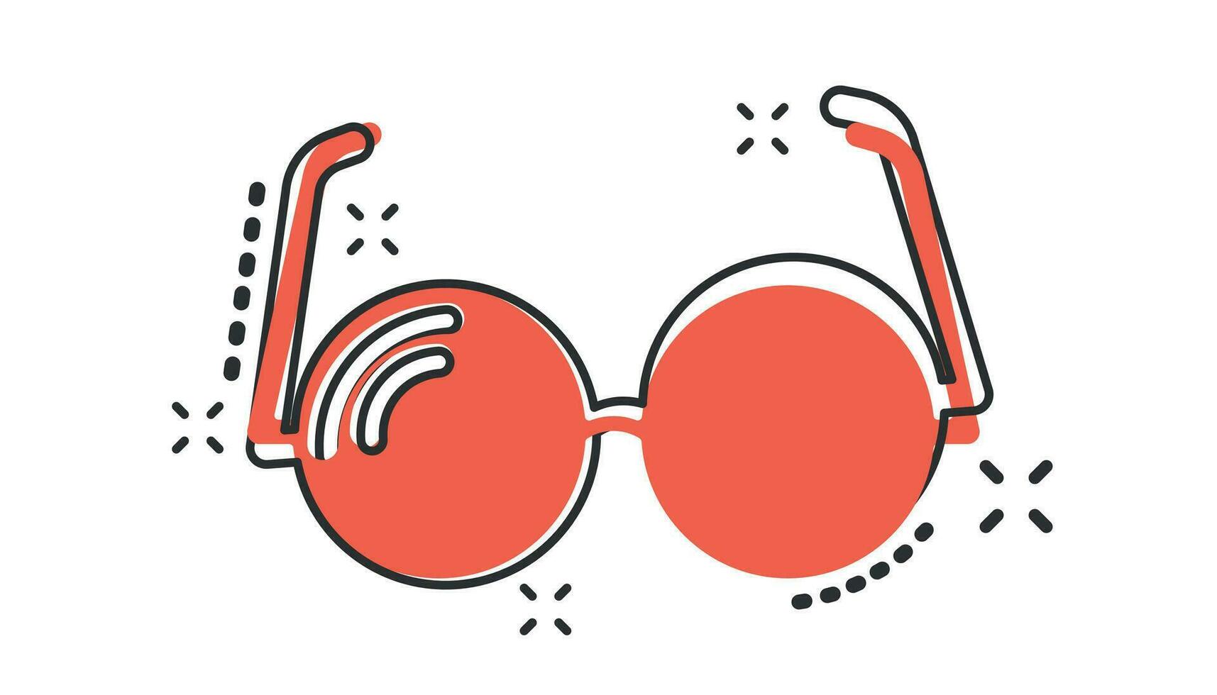 Vektor-Cartoon-Sonnenbrille-Symbol im Comic-Stil. Brillenzeichen-Illustrationspiktogramm. Sonnenbrille Business Splash-Effekt-Konzept. vektor