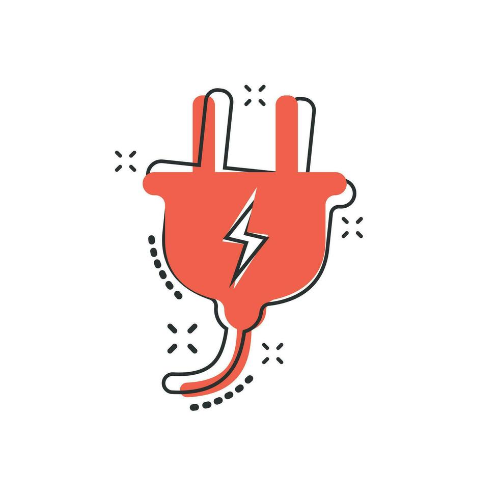 Vektor-Cartoon-Stecker-Symbol im Comic-Stil. Stromkabel Kabel Zeichen Abbildung Piktogramm. Wire-Business-Splash-Effekt-Konzept. vektor