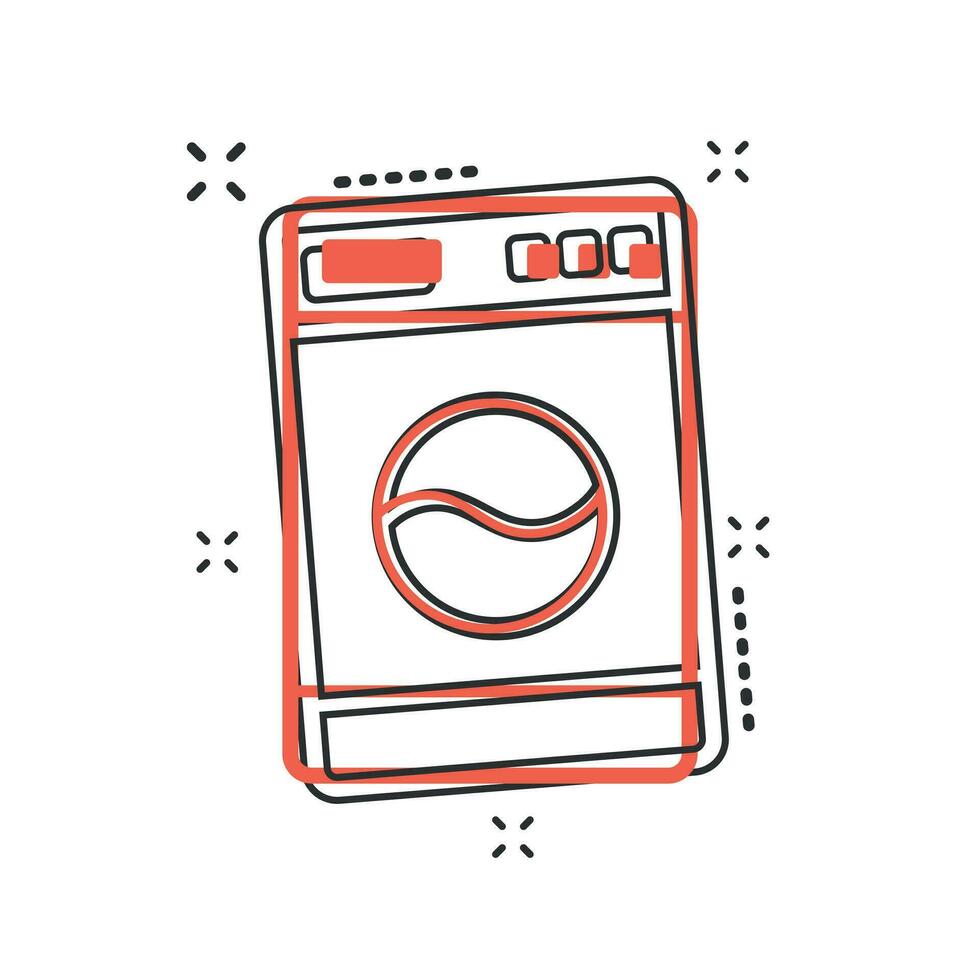 vektor tecknad serie bricka ikon i komisk stil. tvätterska tecken illustration piktogram. tvättning maskin företag stänk effekt begrepp.
