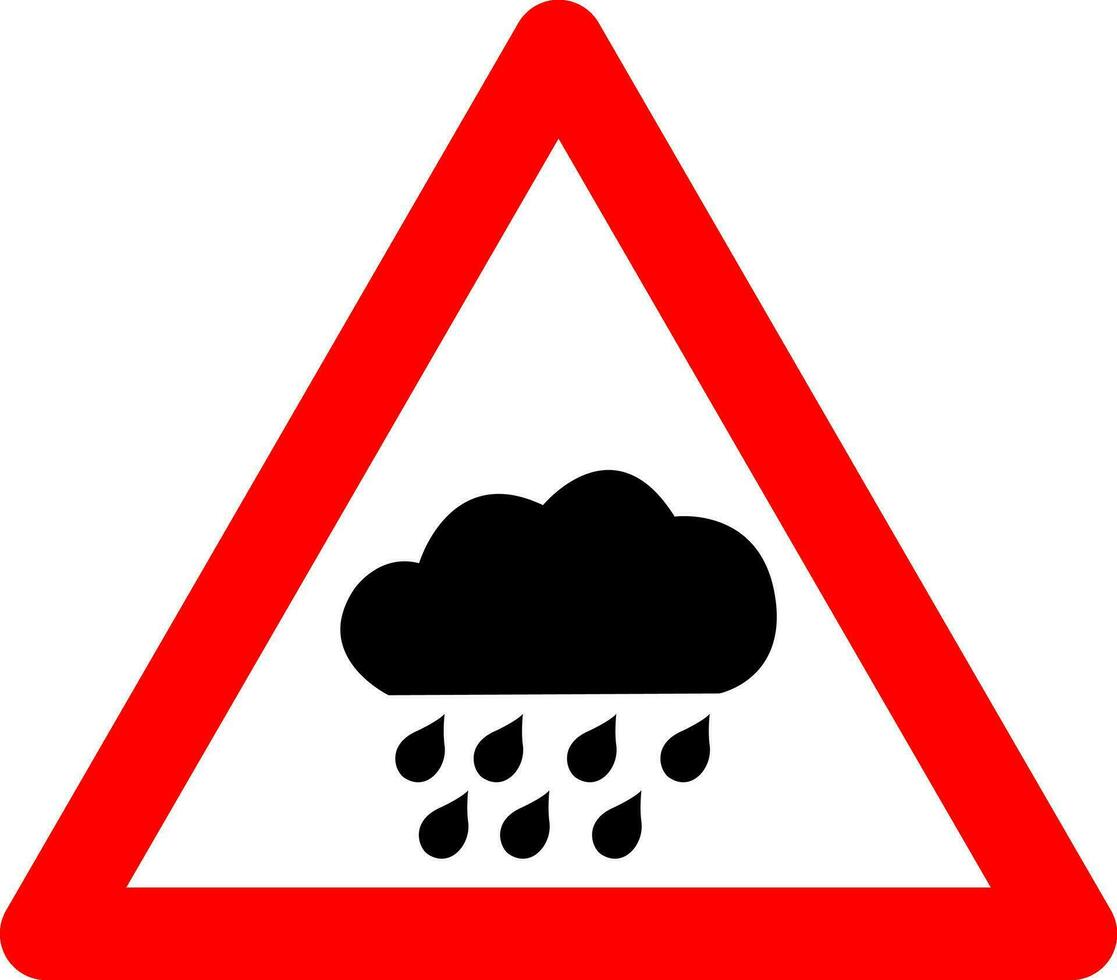 Regen unterzeichnen. Regen Warnungen. rot Dreieck Zeichen mit Regen Wolke Symbol innen. Risiko von schwer Regen und Unfall. Vorsicht, nass und rutschig Straße. Achtung von Überschwemmung. vektor