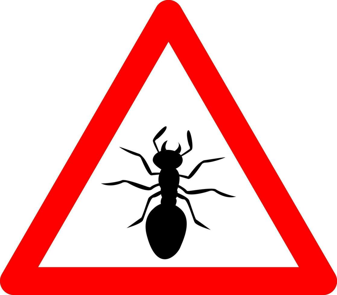 insekt tecken. myror varning tecken. röd triangel tecken med ett myra silhuett inuti. varning myror. akta sig av insekter. sjukdom fara. vektor