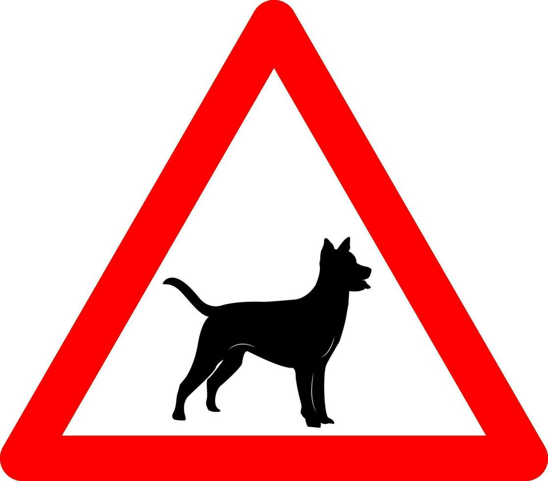 Hund unterzeichnen. wütend Hund Warnung unterzeichnen. rot Dreieck Zeichen mit Silhouette von Hund innen. Vorsicht im das Gebiet das Hund. Straße unterzeichnen. das Gebiet ist bewacht durch Hunde. vektor