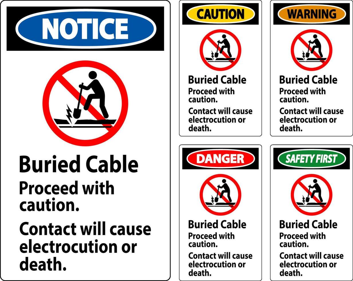 Achtung Zeichen begraben Kabel, Vorgehen mit Vorsicht, Kontakt werden Ursache Stromschlag oder Tod vektor
