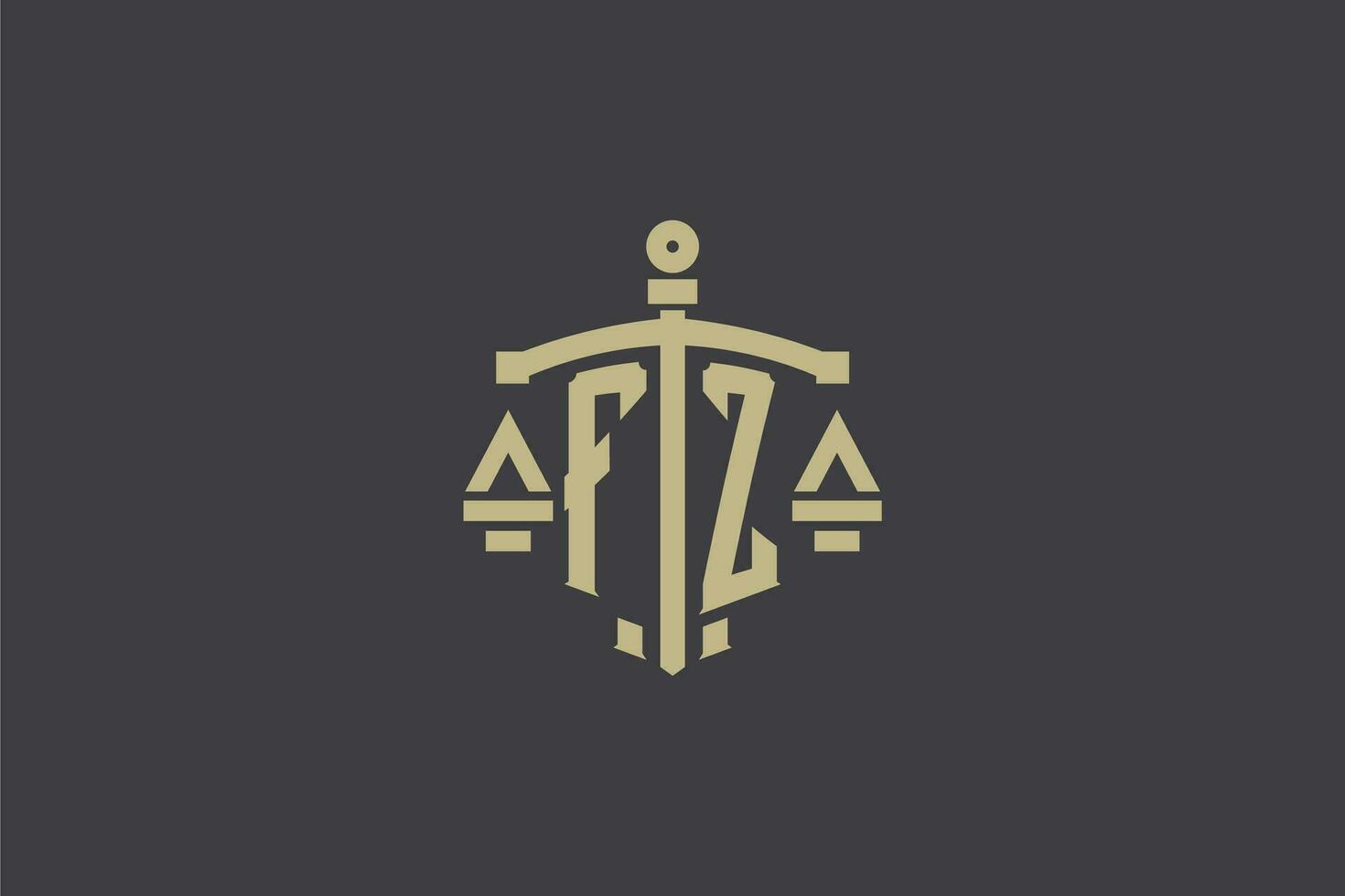 Brief fz Logo zum Gesetz Büro und Rechtsanwalt mit kreativ Rahmen und Schwert Symbol Design vektor