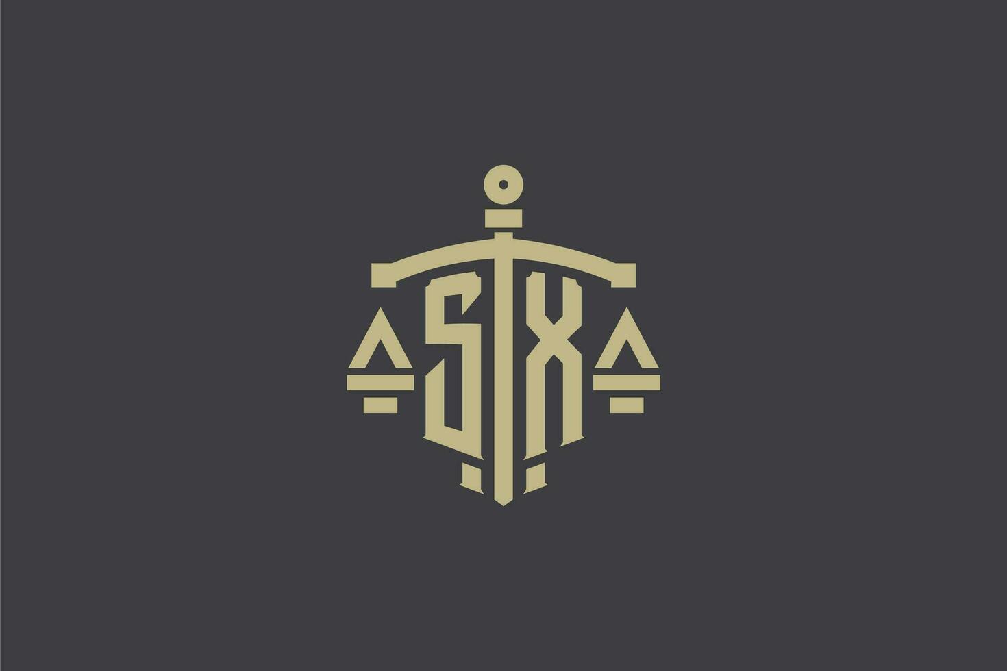 brev sx logotyp för lag kontor och advokat med kreativ skala och svärd ikon design vektor
