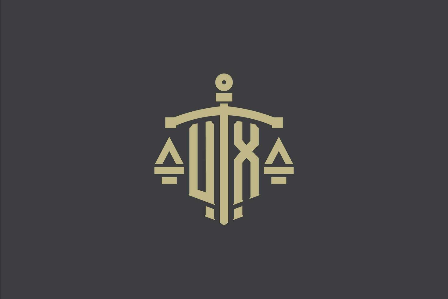 brev ux logotyp för lag kontor och advokat med kreativ skala och svärd ikon design vektor