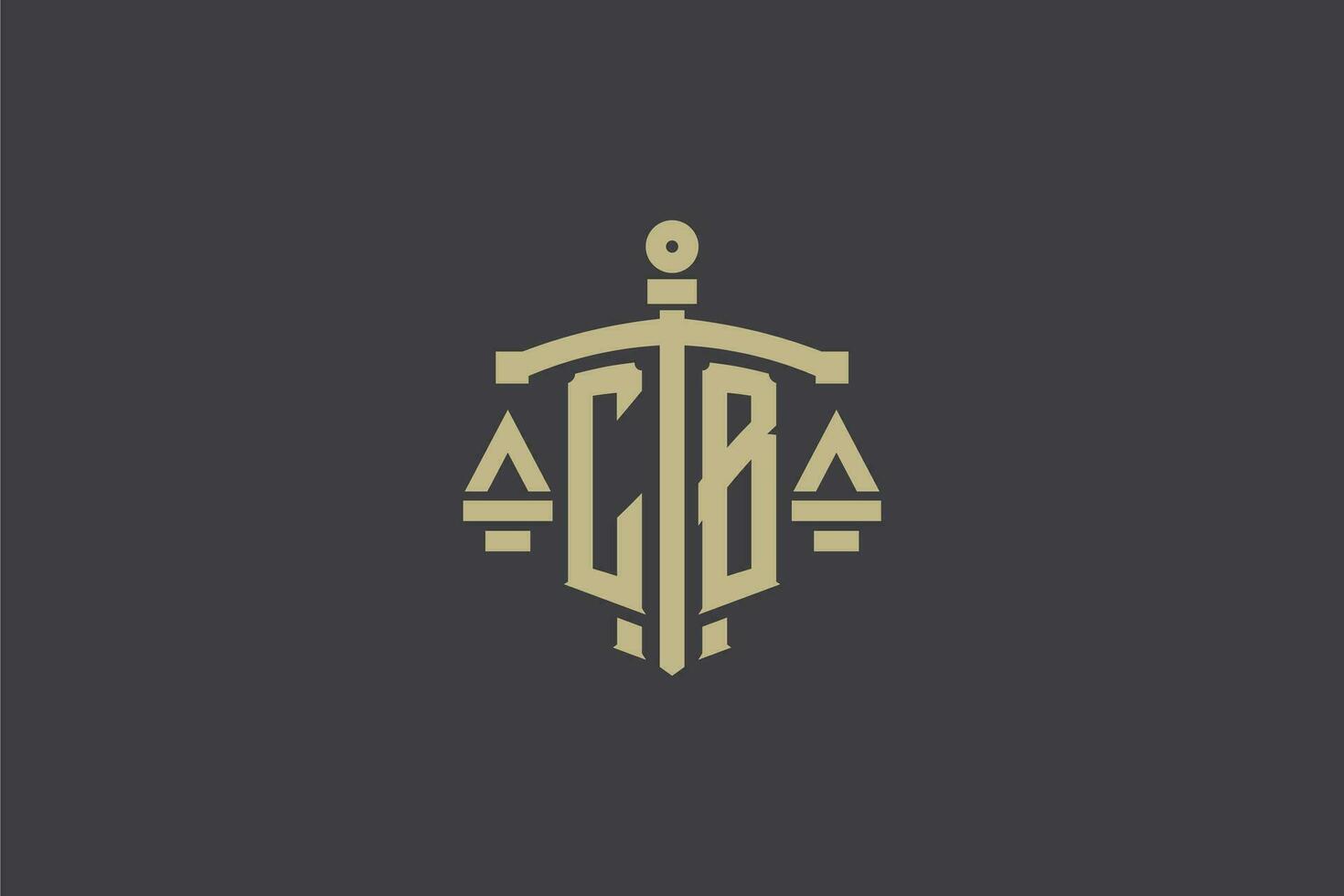 brev cb logotyp för lag kontor och advokat med kreativ skala och svärd ikon design vektor