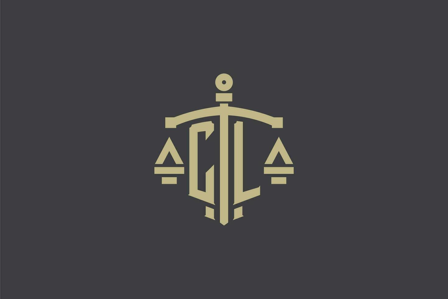 brev cl logotyp för lag kontor och advokat med kreativ skala och svärd ikon design vektor