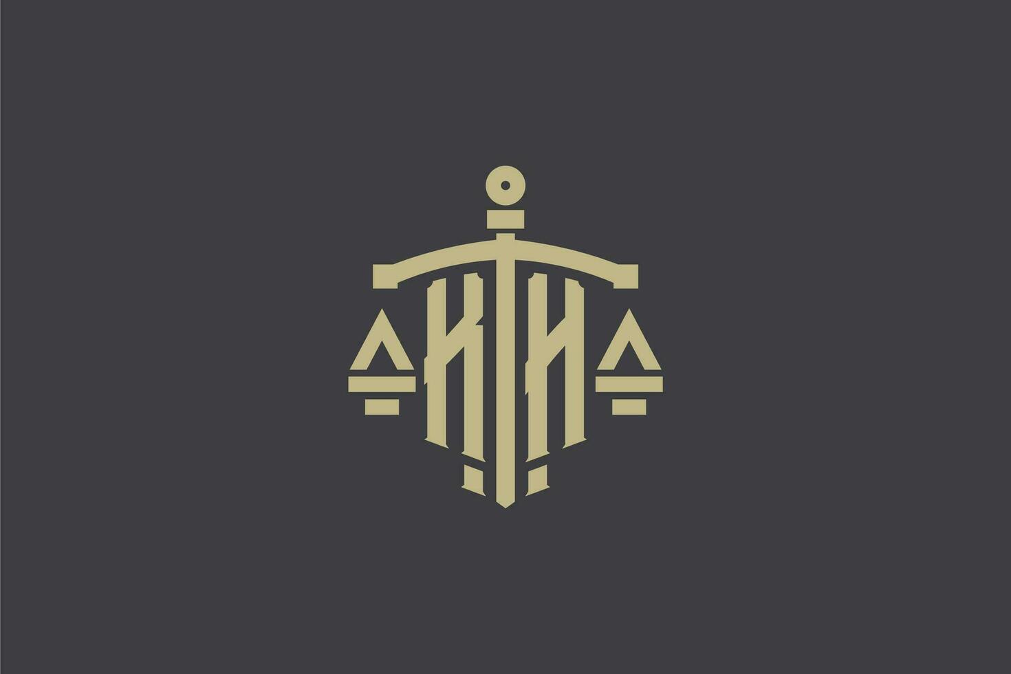 brev kh logotyp för lag kontor och advokat med kreativ skala och svärd ikon design vektor